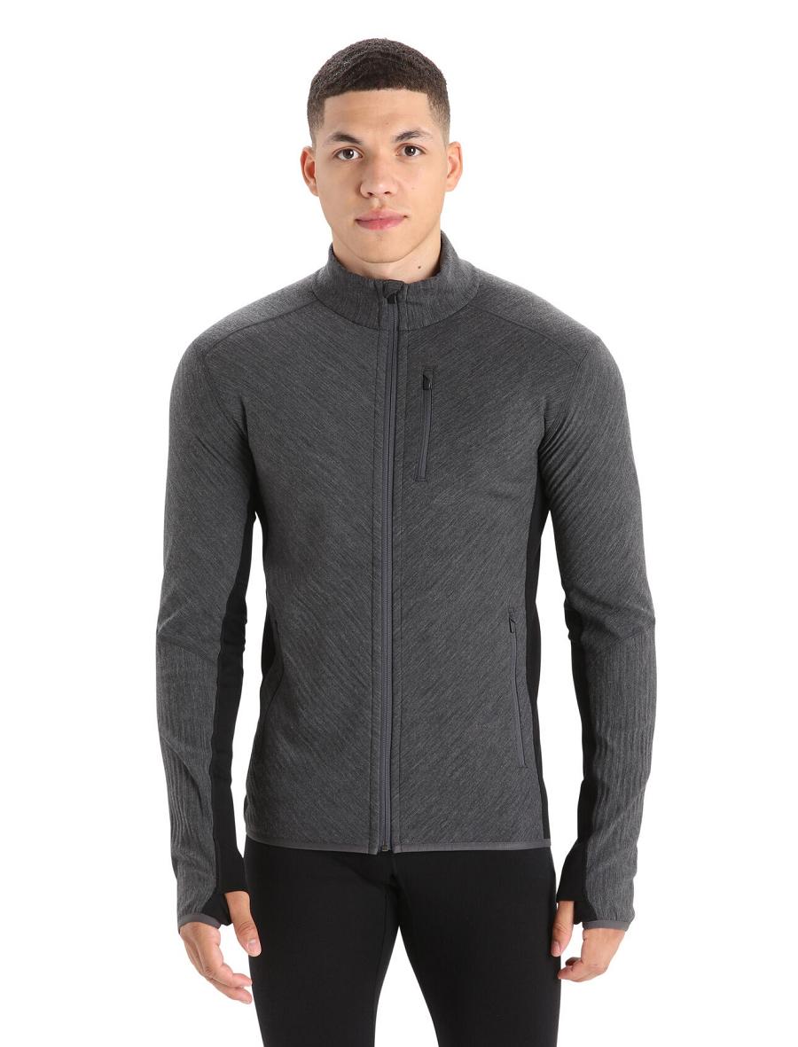 Kurtka Icebreaker RealFleece™ Merino Descender Long Sleeve Zip Męskie Czarne | PL 1704WNBY